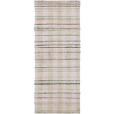 Hali.Net 111x275 cm Yeşil Bej Geometrik Rustik Çizgili Halı | Salon Yatak Odası Halısı | Hav Vermez | UNİQUE-32556