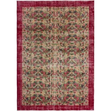 Hali.Net Bej Vintage El Dokuma Yün Halı | El Yapımı Doğal Yün Salon Halısı | Geleneksel Anadolu Hav Vermez | UNİQUE-18284