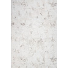 Hali.Net 100x500 cm Beyaz Krem Soyut Geometrik Modern Vintage Geometrik Yıkanabilir Halı | Mutfak Yolluk Halısı | Leke Tutmaz Hipoalerjenik | CREA_SAFİR-17303K