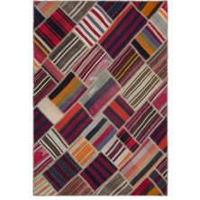 Hali.Net Iskece Bej Patchwork Yün Modern Desenli Yün Hav Toz Vermez Leke Tutmayan Salon Yolluk Mutfak El Dokuma Halı