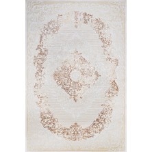 Hali.Net 80x150 cm Kahverengi Krem Bitkisel Klasik Medalyonlu Yıkanabilir Halı | Salon Mutfak Halısı | Leke Tutmaz Hipoalerjenik | CREA_SERİSONU-SN6