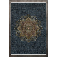 Halınet  Figürlü Lacivert Pamuk Dikdörtgen Modern Desenli Pamuk Makinada Yıkanabilir Hav Toz Vermez Leke Tutmayan Kaymaz Taban Dijital Makine Baskı Salon Yolluk Mutfak Halı