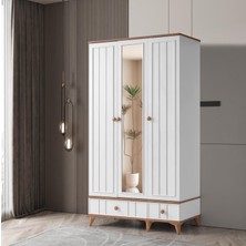Beenal Sıla 3 Kapaklı Gardırop Çekmeceli Dolap 115cm. Beyaz-A.Çam