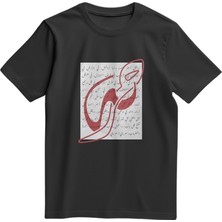 Unisex Kısa Kollu Hat Sanatı ve Tarihi Kolaj Baskılı Tişört S - 2xl T300031