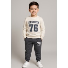 MB Kids 76 Baskı 2 Ip Erkek Çocuk Eşofman Takım %100 Pamuk Çift Cepli Lastikli Paça