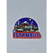 Istanbul Temalı Kabartma Polyester Magnet 7,5cm x 6cm. Lacivert