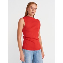 10778 Kayık Yaka Drapeli Ince Triko Bluz-Kırmızı