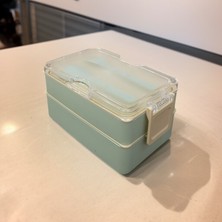 Dikdörtgen Iki Katlı Lunch Box Açık Yeşil Renk  Beslenme Kutusu Saklama Kutusu