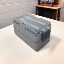 Dikdörtgen Iki Katlı Gri Renk  Beslenme Kutusu Saklama Kutusu