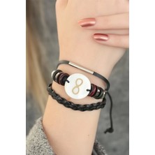 Tolzan Siyah Renkli Sonsuzluk Tasarım Çoklu Deri Bayan Bileklik