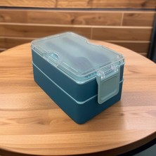 Dikdörtgen Iki Katlı Lunch Box Mavi Renk  Beslenme Kutusu Saklama Kutusu