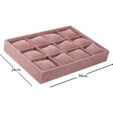Tokyo Model Süet Kumaş Pembe 34/24 cm Yastıklı Çekmece Içi Yastıklı Saat ve Takı Kutusu