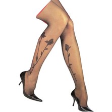 Penti Anemon Çiçek Desenli Siyah Külotlu Çorap