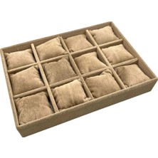 Tokyo Model Süet Kumaş Sütlü Kahve Renk 12 Yastıklı Çekmece Ici Takı Kutusu