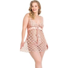 Büyük Beden Kadın Dantel Tül Gecelik Külot Takım