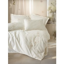 Cotton Box 3D Nakışlı Saten Çift Kişilik Nevresim Takımı Aira Ekru