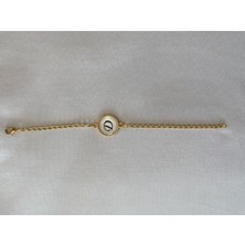 D Harfli Kalın Zincirli Bileklik Altın Renk