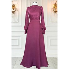 Amine Hüma Zen Abiye Elbise Vişne