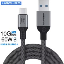 Ugourd 2-Metre PD 60W Usb To Type-C 3.2/Gen2/10Gbps E-Marker Akıllı Çip Ce Lisanslı Şarj ve Data Video Kablosu Hasır Örgülü Sağlam Kablo Orjinal