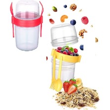 Çift Hazneli - Çatal Kaşıklı Portatif Müsli -Atıştırmalık Kabı 800 ml
