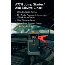 Araç Içi Jump Starter ve Powerbank | 1200A Akü Takviye, Hava Kompresörü, LED Işıklı LCD Ekranlı