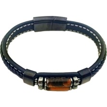 Pigado 316L Paslanmaz Çelik Kaplangözü Doğaltaşlı Deri Erkek Bileklik