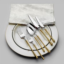 Marbella Altın Sade 12 Kişilik 84 Parça Kutulu Çatal Kaşık Bıçak Takımı