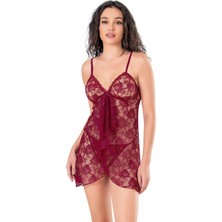 Tolzan Lesca  Bordo Kısa Tül Gecelik