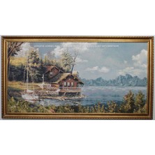 Belıeve Göl Kıyısı Jakarlı Dokuma Goblen Dekoratif Çerçevesiz Pano Tablo 70*140