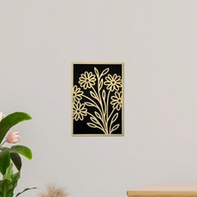 Gold Pleksi Çiçek Motifli Siyah Ahşap Dekoratif Tablo 15X20 cm Şık Duvar Süsü Ev Ofis Dekor