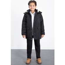 Siyah Içi Kürklü Çıkarılabilir Kapüşonlu Basic Erkek Çocuk Şişme Mont 21439