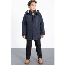 Lacivert Içi Kürklü Çıkarılabilir Kapüşonlu Basic Erkek Çocuk Şişme Mont 21436