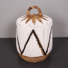 Mylamp Söke Beyaz Makrome ve Doğal Abaka - Kapaklı Sepet 36X40 cm