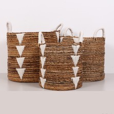 Mylamp Didim Doğal Abaka El Yapımı Yuvarlak 3 Boy  Sepet