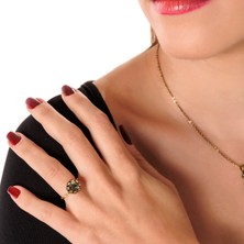 Atelier Leo Handmade Jewellery Kaz Ayağı Antrasit Bakır El Yapımı Kristal Taşlı Kararma Yapmaz Kadın Yüzük Kutulu