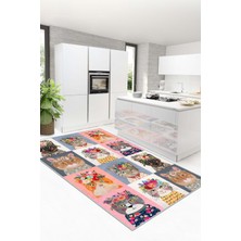 West Home Dijital Baskı Yıkanabilir Kaymaz Taban Salon Halısı Mutfak Halısı Yolluk ve Banyo Paspası