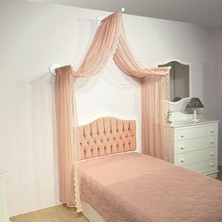Meltem Kids Duvar Tipi Tek Kişilik Karyola Cibinlik Seti Pembe MDF Malzeme ile Kolay Kurulum  (Üçlü Aparat + Tül)
