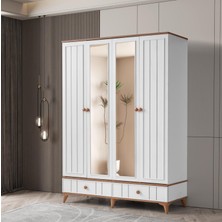 Beenal Sıla 4 Kapaklı Gardırop Çekmeceli Dolap 153CM. Beyaz-A.çam