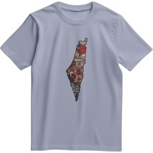 Unisex Kısa Kollu Filistin Haritası Kolaj Baskılı Tişört S - 2xl T300033