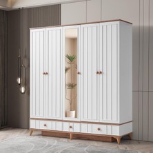 Beenal Sıla 5 Kapaklı Gardırop Çekmeceli Dolap 192CM. Beyaz-A.çam