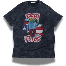 Unisex Debi Tirar Mas Fotos Yazılı Yıkamalı T-Shirt, Oversize Bad Bunny Temalı Vintage Tişört