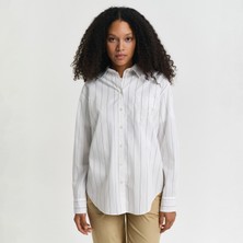 Gant Kadın Lacivert Relaxed Fit Klasik Yaka Çizgili Gömlek