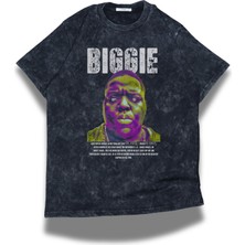 Unisex Biggie Yazılı Yıkamalı T-Shirt, Oversize The Motorious B.ı.g Rap Temalı Vintage Tişört