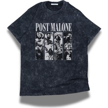 Unisex Post Malone Yazılı Yıkamalı T-Shirt, Oversize Rapper Temalı Vintage Tişört
