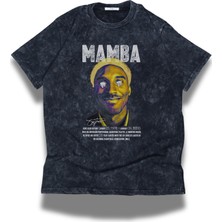 Unisex Mamba Yazılı Yıkamalı T-Shirt, Oversize Basketçi Kobe Bryant Temalı Retro Tişört