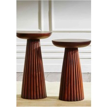 Simillo Home & Living Masif Ahşap Yan Sehpa Seti – 2’li Doğal Fındık Renk Zigon ve Fiskos