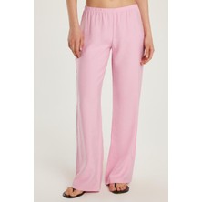 Kadın Regular Fit Beli Lastikli Modal Ispanyol Paça Pembe Pantolon