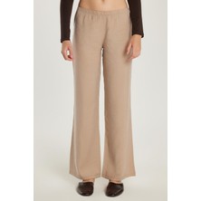 Kadın Regular Fit Beli Lastikli Modal Ispanyol Paça Vizon Pantolon