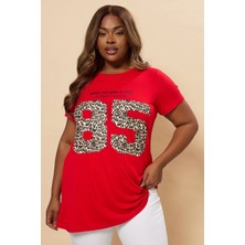 Büyük Beden Bisiklet Yaka Kısa Kollu Baskılı T-Shirt 304173