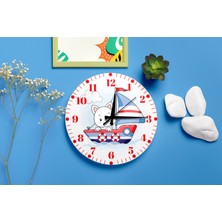 Sevimli Kedi ve Gemi Temalı Sessiz Mekanizma Duvar Saati – Çocuk Odası Dekoratif